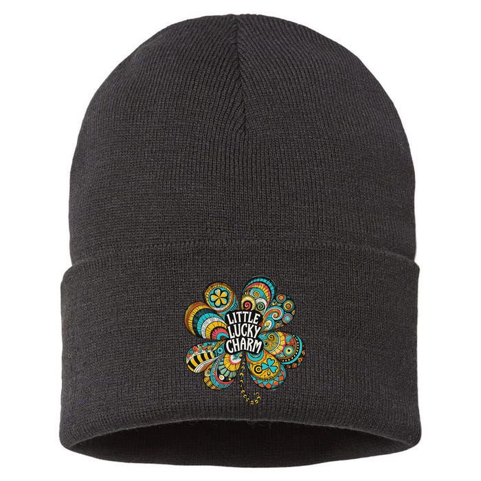 Boho Lucky Charm St. PatrickS Day Retro Four Leaf Clover Sustainable Knit Beanie