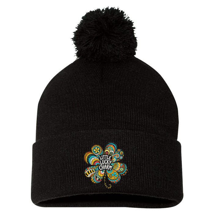 Boho Lucky Charm St. PatrickS Day Retro Four Leaf Clover Pom Pom 12in Knit Beanie