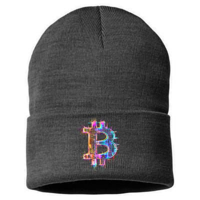 Bitcoin Logo Crypto Trader Investor Cryptocurrency BTC Sustainable Knit Beanie