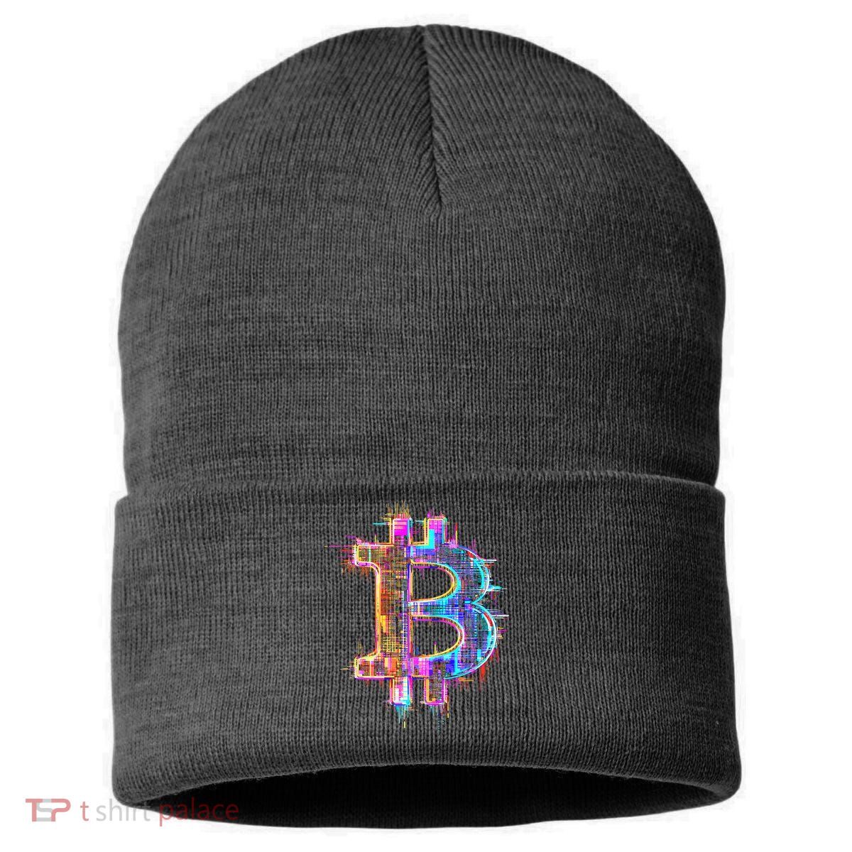 Bitcoin Logo Crypto Trader Investor Cryptocurrency BTC Sustainable Knit Beanie