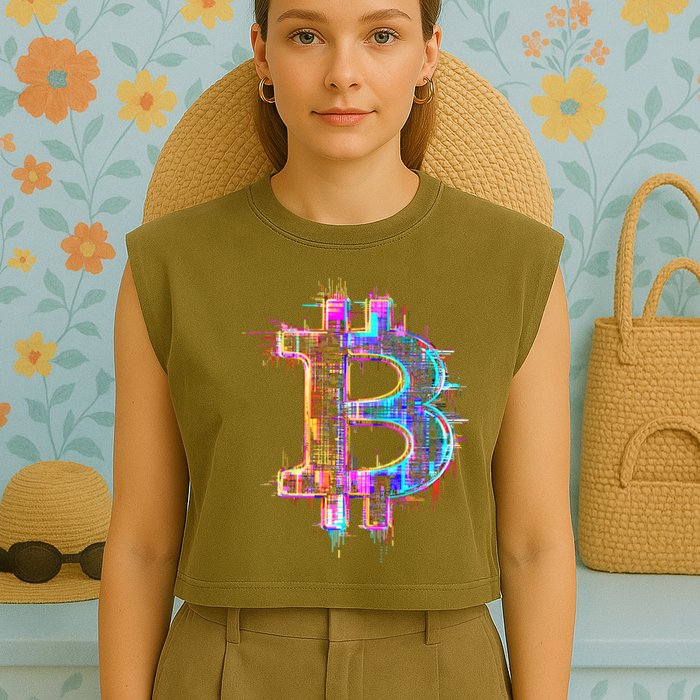 Bitcoin Logo Crypto Trader Investor Cryptocurrency BTC Garment-Dyed Women's Muscle Tee