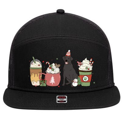 Black Lab Coffee Latte Winter Christmas Dog Mom Holiday Great Gift 7 Panel Mesh Trucker Snapback Hat