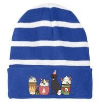 Black Lab Coffee Latte Winter Christmas Dog Mom Holiday Great Gift Striped Beanie with Solid Band