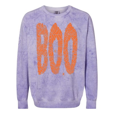 Boo Letters Covered In Spider Webs Fun Spooky Halloween Colorblast Crewneck Sweatshirt