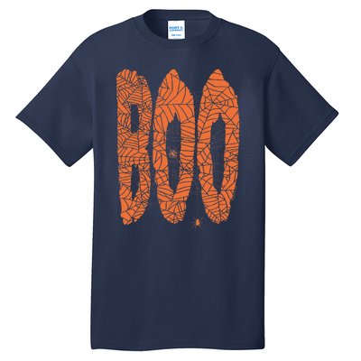 Boo Letters Covered In Spider Webs Fun Spooky Halloween Tall T-Shirt