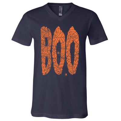 Boo Letters Covered In Spider Webs Fun Spooky Halloween V-Neck T-Shirt