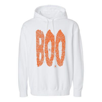 Boo Letters Covered In Spider Webs Fun Spooky Halloween Garment-Dyed Fleece Hoodie