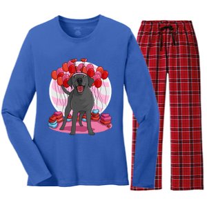 Black Lab Cute Labrador Retriever Heart Valentine Day Gift Cool Gift Women's Long Sleeve Flannel Pajama Set 