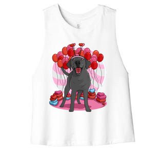 Black Lab Cute Labrador Retriever Heart Valentine Day Gift Cool Gift Women's Racerback Cropped Tank