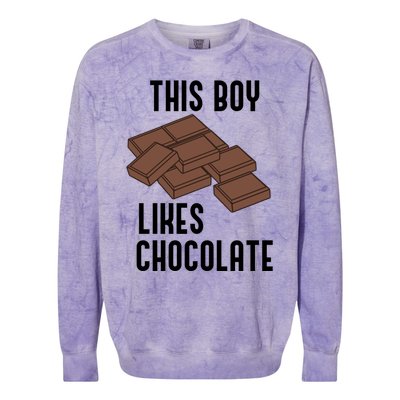 Boy Likes Chocolate Cocoa Funny Saying Chocolatier Meaningful Gift Colorblast Crewneck Sweatshirt