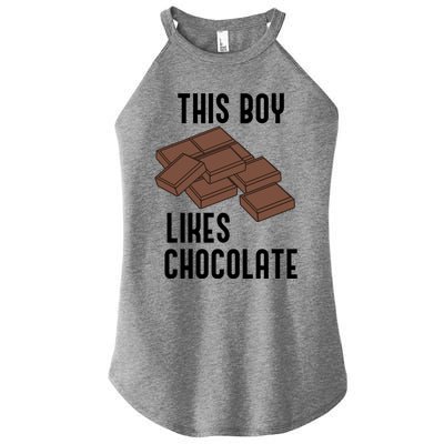 Boy Likes Chocolate Cocoa Funny Saying Chocolatier Meaningful Gift Women’s Perfect Tri Rocker Tank