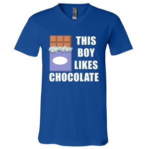 Boy Likes Chocolate Funny Dark Chocolate Lover Gift V-Neck T-Shirt