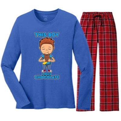 Boy Likes Chocolate Funny Saying Chocolatier Meaningful Gift Women's Long Sleeve Flannel Pajama Set 