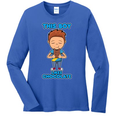 Boy Likes Chocolate Funny Saying Chocolatier Meaningful Gift Ladies Long Sleeve Shirt