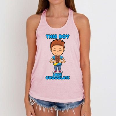 Boy Likes Chocolate Funny Saying Chocolatier Meaningful Gift Women's Knotted Racerback Tank