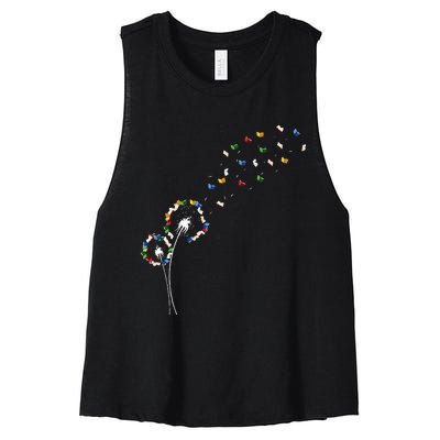 Book Lovers Cute Dandelion With Books Image Women's Racerback Cropped Tank