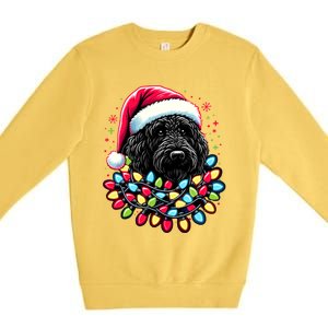 Black Labradoodle Christmas Tree Xmas Lights Doodle Dog Premium Crewneck Sweatshirt