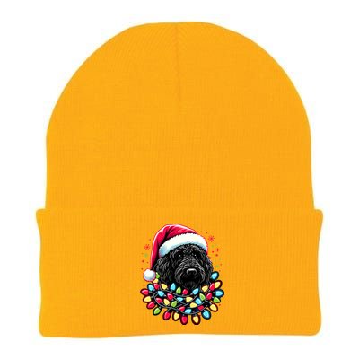 Black Labradoodle Christmas Tree Xmas Lights Doodle Dog Knit Cap Winter Beanie