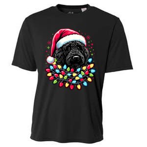 Black Labradoodle Christmas Tree Xmas Lights Doodle Dog Cooling Performance Crew T-Shirt