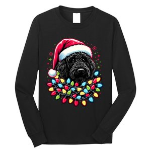 Black Labradoodle Christmas Tree Xmas Lights Doodle Dog Long Sleeve Shirt