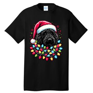 Black Labradoodle Christmas Tree Xmas Lights Doodle Dog Tall T-Shirt