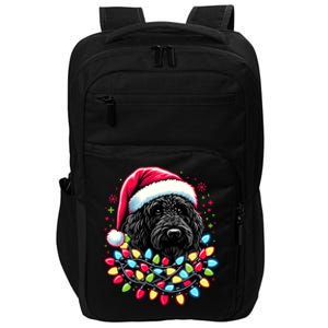 Black Labradoodle Christmas Tree Xmas Lights Doodle Dog Impact Tech Backpack