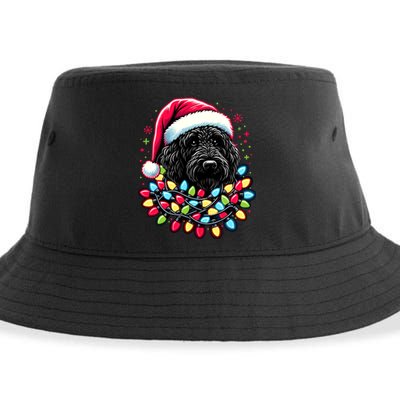 Black Labradoodle Christmas Tree Xmas Lights Doodle Dog Sustainable Bucket Hat