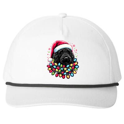 Black Labradoodle Christmas Tree Xmas Lights Doodle Dog Snapback Five-Panel Rope Hat