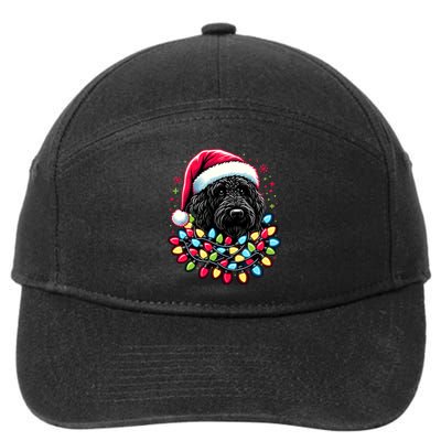 Black Labradoodle Christmas Tree Xmas Lights Doodle Dog 7-Panel Snapback Hat