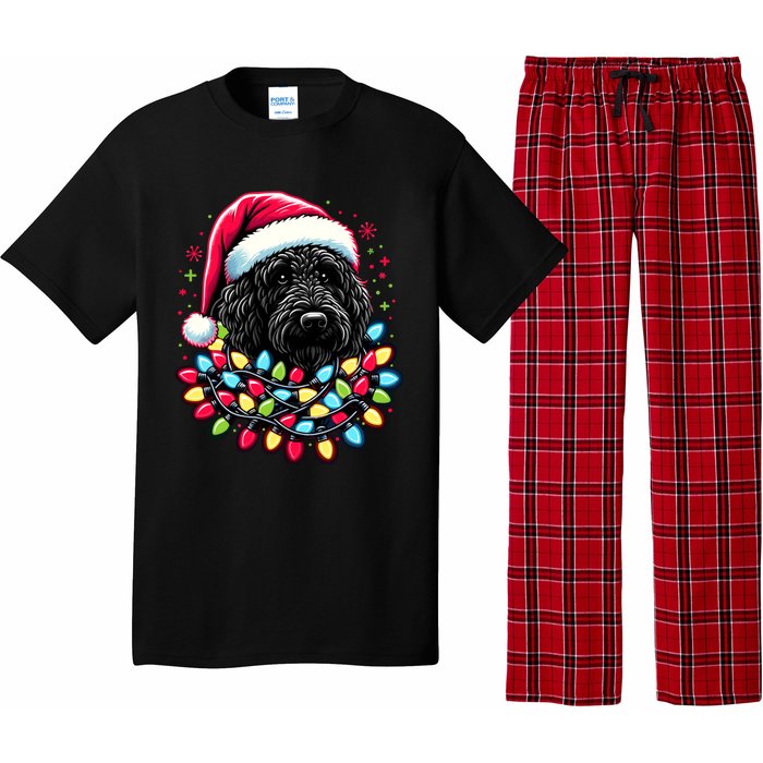 Black Labradoodle Christmas Tree Xmas Lights Doodle Dog Pajama Set