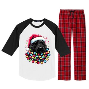 Black Labradoodle Christmas Tree Xmas Lights Doodle Dog Raglan Sleeve Pajama Set