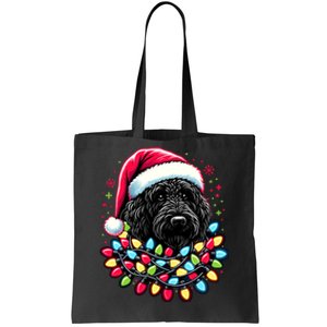 Black Labradoodle Christmas Tree Xmas Lights Doodle Dog Tote Bag