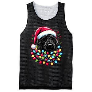 Black Labradoodle Christmas Tree Xmas Lights Doodle Dog Mesh Reversible Basketball Jersey Tank