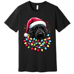 Black Labradoodle Christmas Tree Xmas Lights Doodle Dog Premium T-Shirt