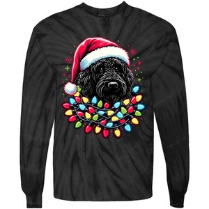 Black Labradoodle Christmas Tree Xmas Lights Doodle Dog Tie-Dye Long Sleeve Shirt