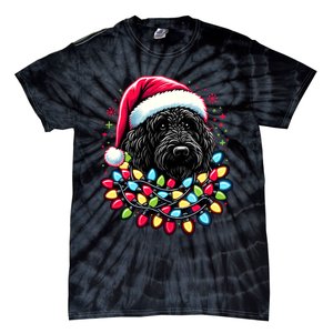 Black Labradoodle Christmas Tree Xmas Lights Doodle Dog Tie-Dye T-Shirt