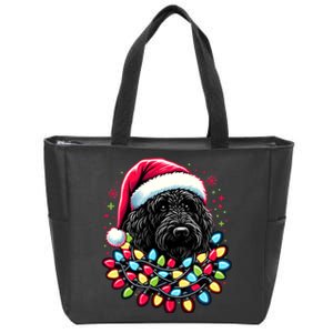 Black Labradoodle Christmas Tree Xmas Lights Doodle Dog Zip Tote Bag