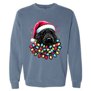 Black Labradoodle Christmas Tree Xmas Lights Doodle Dog Garment-Dyed Sweatshirt