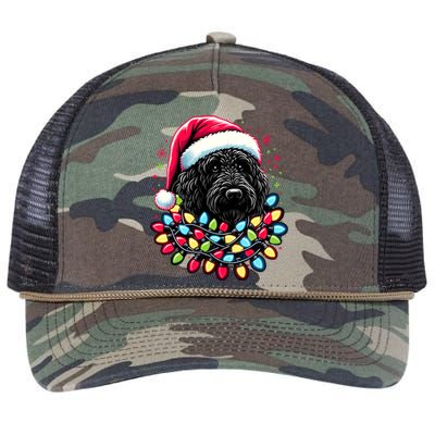 Black Labradoodle Christmas Tree Xmas Lights Doodle Dog Retro Rope Trucker Hat Cap