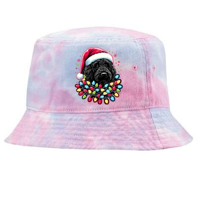 Black Labradoodle Christmas Tree Xmas Lights Doodle Dog Tie-Dyed Bucket Hat