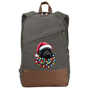 Black Labradoodle Christmas Tree Xmas Lights Doodle Dog Cotton Canvas Backpack