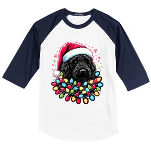 Black Labradoodle Christmas Tree Xmas Lights Doodle Dog Baseball Sleeve Shirt