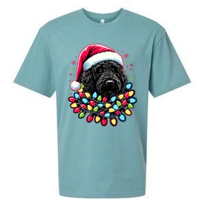 Black Labradoodle Christmas Tree Xmas Lights Doodle Dog Sueded Cloud Jersey T-Shirt