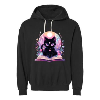 Book Lover Crystal Witchy Cute Black Cat Kawaii Pastel Goth Garment-Dyed Fleece Hoodie