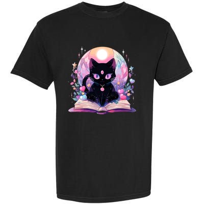 Book Lover Crystal Witchy Cute Black Cat Kawaii Pastel Goth Garment-Dyed Heavyweight T-Shirt