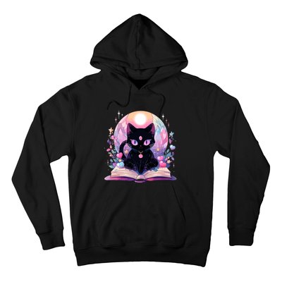 Book Lover Crystal Witchy Cute Black Cat Kawaii Pastel Goth Hoodie