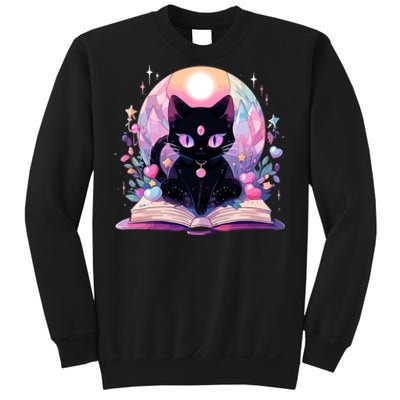 Book Lover Crystal Witchy Cute Black Cat Kawaii Pastel Goth Sweatshirt