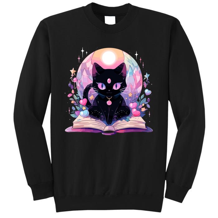 Book Lover Crystal Witchy Cute Black Cat Kawaii Pastel Goth Sweatshirt