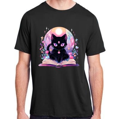 Book Lover Crystal Witchy Cute Black Cat Kawaii Pastel Goth Adult ChromaSoft Performance T-Shirt