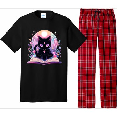 Book Lover Crystal Witchy Cute Black Cat Kawaii Pastel Goth Pajama Set